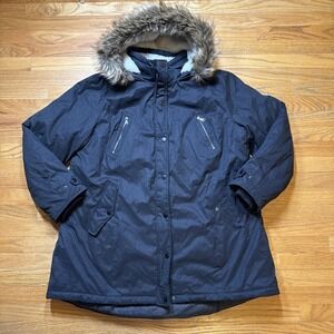 ELLOS Jacket Parka w/Faux‎ Fur Hood Sz 24 Black